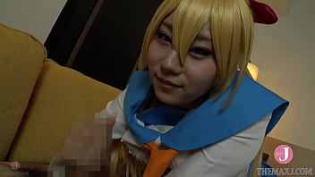 Preview 4 of Horse Cumming Vids - [HentaiCosplay] Beautiful blonde haired cosplayer in uniform,  Ichika Ayamori,  gives a thick blowjob! She finishes with a hand job!