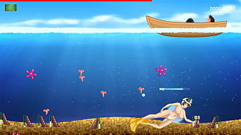 Preview 2 of Hhxxx English - Amakorium [PornPlay Hentai game] Ep.1 Top less bikini diving to make him cum more than 6 times