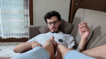 Preview 2 of Powerpisser And Wannabe - POV: My stepsister fucks me and makes me cum with her feet,  footjob. (Dialogues in Italian)