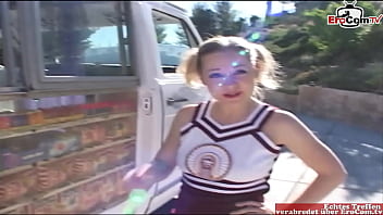 Preview 1 of Spy Anal Masturbation - 18yo blonde Teen Girl with small tits gets a mouth cumshot after car sex