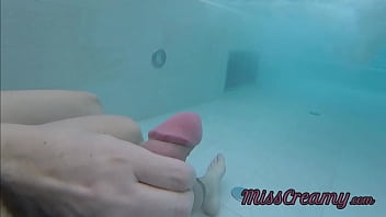Preview 4 of Son Forced Mom Porn - Flashing my dick in front of a young girl in public pool and helps me masturbate - it&#039_s very risky with people near - MissCreamy