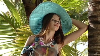 Preview 1 of Xxx Bollywod Sunny Leioni - Sexy Teen in a Hat and Dress Poses Naked