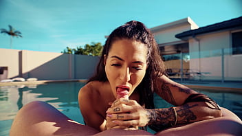 Preview 3 of Molly Michaels Movies - Coco Bae gives Luke Riggs poolside blowjob