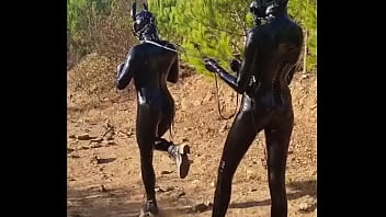 Preview 1 of Hungry For A Hard - A ride in the sun! ️ #latex #latexgloves #latexlove #rubber #gasmask #gasmaskgirl #petplay #horseplay #latexhorse