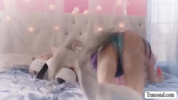 Preview 1 of Milf Kim C - Busty TS toyed and analed by her friend