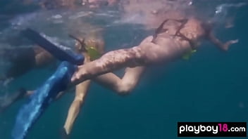 Preview 4 of Liza Unn Movies - Badass naked blondie Talor Paige and big boobed GFs diving into the ocean