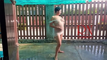 Preview 2 of Discovari Yoga Xxxxx - Summer rainy day. Wet underwear. Rain. Umbrella.