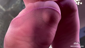 Preview 4 of In Dia Saxx Vdio - Goddess Cute Feet In Thin Sheer Pink Pantyhose Swing Near Your Face