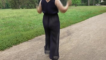 Preview 2 of Ami Fair Anal - Hairy mature in transparent dress flashing in the park
