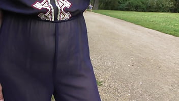 Preview 3 of Ami Fair Anal - Hairy mature in transparent dress flashing in the park