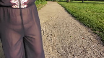 Preview 1 of Ami Fair Anal - Hairy mature in transparent dress flashing in the park
