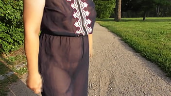 Preview 4 of Ami Fair Anal - Hairy mature in transparent dress flashing in the park