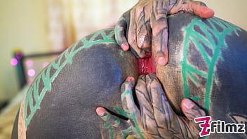 Preview 1 of Rope Fun - TATTOO girl masturbating,  fingering her pussy and ass,  fucks her ANAL with a toy and GAPES prolapse (goth,  punk,  alt porn) ZF070