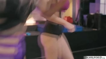 Preview 1 of Xxx Family Members And Friends - Busty trans fucks female during  workout