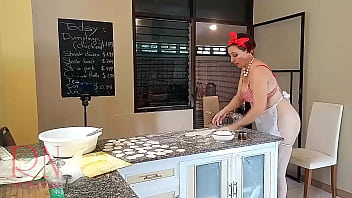Preview 2 of Chin Sexi Video - Nudist housekeeper Regina Noir cooking at the kitchen. Naked maid makes dumplings. Naked cooks. Spy camera. Part  1