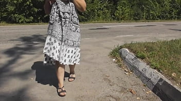Preview 3 of Call Girl Antys - Hairy mature flashing on highway