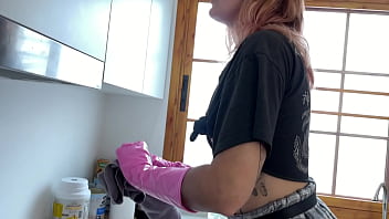 Preview 2 of 7 Dog Fuq - Veronika Gets Fucked Wearing Latex Gloves,  Pantyhose and Plaid Miniskirt