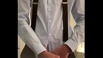 Preview 2 of Saxxyvido - twink boy jerking off in blue shirt and suspenders