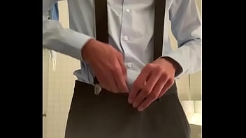Preview 1 of Saxxyvido - twink boy jerking off in blue shirt and suspenders