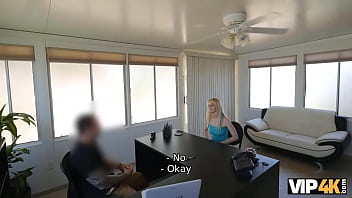 Preview 2 of Sado Maso Mature Group - VIP4K. Blonde cutie cant pay rent so she goes to the bank for a loan