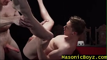 Preview 4 of Audry Bitoni Threesome - MasonicBoyz.com- Jock Boy barebacked on the desk in &#039_s office