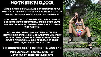 Preview 1 of Seductive Gilf - Hotkinkyjo self fisting her ass and prolapse at castle stairs