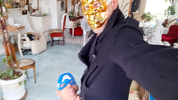 Preview 4 of A Girl Fucking With Man - The man behind the mask: Captain America sucking a FAT cock. &quot_Capit&atilde_o Anta&quot_