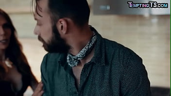 Preview 3 of Foos Shote - Trans milf sucking bf in bathroom while showing tits off