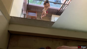 Preview 1 of Hanimon Video - Horny Neighbor Masturbates On Balcony While Pervert Peeps - Katty West Anal