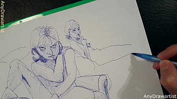 Preview 2 of Cutie Bikini Oops - How to draw with a ballpoint pen ,  speedpaint ,  quick sketch erotic art