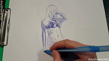 Preview 3 of Cutie Bikini Oops - How to draw with a ballpoint pen ,  speedpaint ,  quick sketch erotic art