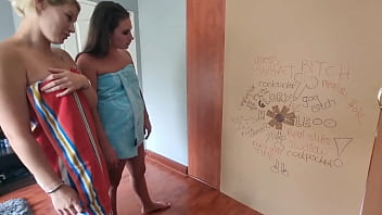 Preview 1 of Karlee Grey Dad - Chubby brunette and pale blonde making turns to suck a horny unknown cock that appeared through a gloryhole