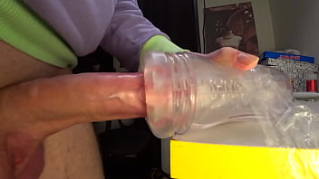 Preview 4 of Brother Grabs Big Sisters Boob - Very Strong Cumshot in A Narrow Rubber Vagina
