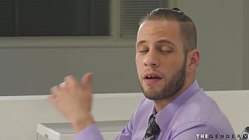 Preview 1 of Masturbation Pornstar Solo Hd - Geeky brunette tgirl sucked before bareback sex in office