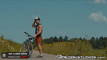 Preview 1 of Feeding Boobs Milk - FalconStudios - Hunk Fucks Athletic Biker In The Middle Of The Field
