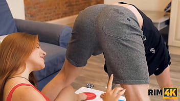Preview 2 of Mom And Son X Vedeo - RIM4K. Red-haired cutie offers BF a game that leads to rimming and sex