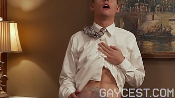 Preview 3 of No Daddy Im A Virgin - Gaycest - Handsome silver fox boss breeds grandson in office