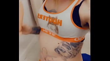 Preview 4 of Super Pron - TS Carmen Melatonin Sucking in her Hooters Uniform