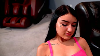 Preview 2 of Cali Garcia - Kiss My Ass-Young Girl Makes Her TV Repairman Her Human Chair,  Using His Body And Face And As A Human Foot Cleaner