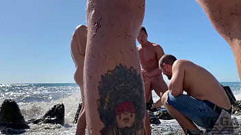 Preview 3 of Niger Movies - four lone rangers found a girl on the beach and fed her with their dicks 2