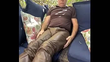 Preview 1 of Stepbrother Fuck Sister - Man in brown pig leather pants