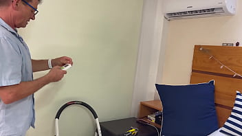 Preview 2 of Pardha Removal Sex - He Fixes The Aircon,  She Empties His Balls (T)......https://www.manyvids.com/Custom-vid/1005310365/