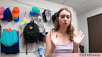 Preview 1 of Boy Give Money To Girl For Sex - Clueless and petite brunette shoplifter teen caught and asked to pay  somehow