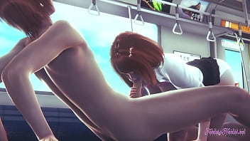 Preview 2 of Adik Ipar Tetek Besar - My Hero Academia Hentai - Uraraka blowjob and threesome with momo on the train - Anime Manga Asian Japanese Game Porn