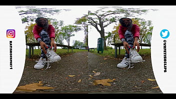 Preview 4 of Xxxx Six Film - [VR180 - 3D] Girl with sweaty adidas sneakers and totally dirty stinky socks smelly feet and lick her shoes