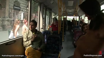 Preview 2 of Lesbian In Skirt Facesitting - Handcuffed Euro fucked in public bus