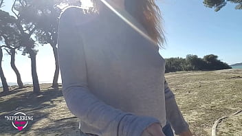 Preview 2 of 18 School Doom - nippleringlover walking on the beach and flashing pierced tits with huge pierced nipples and big nipple rings
