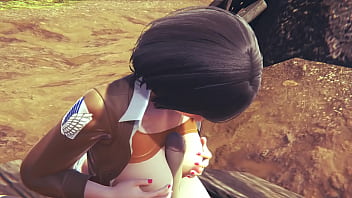 Preview 2 of Lesian Squirting Massage - On Titans Hentai - Mikasa boobjob and gets fucked while playing with her tits - Manga Anime Japanese Asian Game Porn