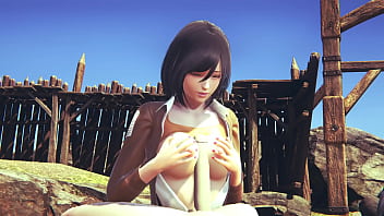 Preview 1 of Lesian Squirting Massage - On Titans Hentai - Mikasa boobjob and gets fucked while playing with her tits - Manga Anime Japanese Asian Game Porn