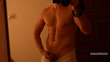 Preview 1 of Ennio Guardi Nathaly Cherie - Muscular guy couldn&#039_t pass by the mirror without jerking off